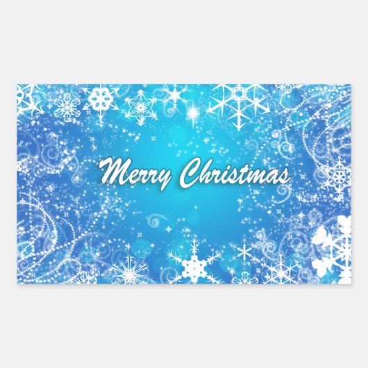 Frohe Weihnachten weiß blau Rechteckiger Aufkleber (Vorderseite)