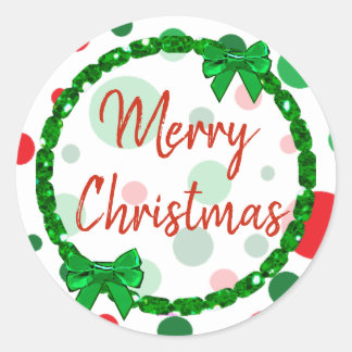 Frohe Weihnachten Weiß, Red Green Polka Dots Runder Aufkleber