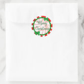 Frohe Weihnachten Weiß, Rot Grün Pfefferminzbonbon Runder Aufkleber (Tasche)