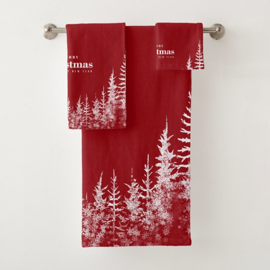 Frohe Weihnachten Weiße Bäume Badhandtuch Set (Insitu)