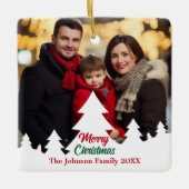 Frohe Weihnachten Weiße Bäume Familie Foto Custom Keramikornament (Vorderseite)