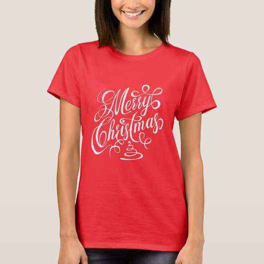 Frohe Weihnachten Weiße Extravagante Cursive Typog T-Shirt (Vorderseite)