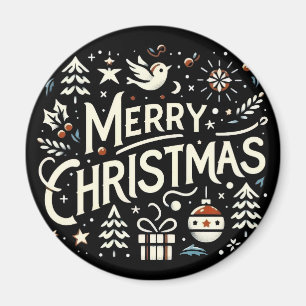 Frohe Weihnachten Weiße Grafik-Typografie Magnet