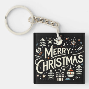 Frohe Weihnachten Weiße grafische Typografie Schlüsselanhänger