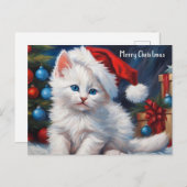 Frohe Weihnachten Weiße Katze und Weihnachtsbaum (Vorne/Hinten)