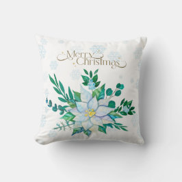 Frohe Weihnachten Weiße Poinsettia Schneeflocken Kissen