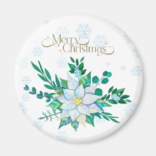 Frohe Weihnachten Weiße Poinsettia Schneeflocken Magnet