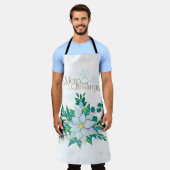 Frohe Weihnachten Weiße Poinsettia Schneeflocken Schürze (Getragen)