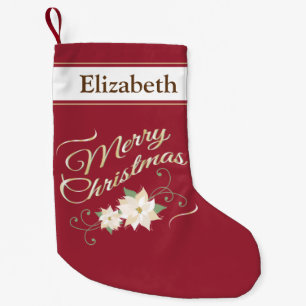 Frohe Weihnachten, weiße Poinsettias Kleiner Weihnachtsstrumpf