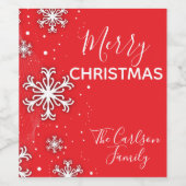 Frohe Weihnachten Weiße Schneeflocken auf Rot Weinetikett (Einzelnes Label)