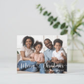 Frohe Weihnachten Weiße Schrift Volles Foto Postkarte (Stehend Vorderseite)