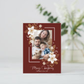 Frohe Weihnachten Weißer Blumenurlaub Foto Postkarte (Stehend Vorderseite)