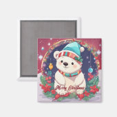 Frohe Weihnachten Weißer Eisbär Magnet (Vorderseite/Rückseite)