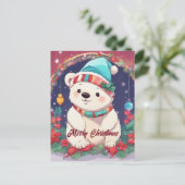 Frohe Weihnachten Weißer Eisbär Postkarte (Stehend Vorderseite)