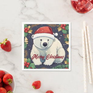 Frohe Weihnachten Weißer Eisbär Serviette