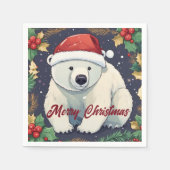 Frohe Weihnachten Weißer Eisbär Serviette (Vorderseite)