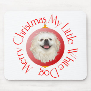 Frohe Weihnachten Weißer Pekinese Mousepad