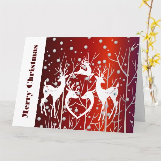 Frohe Weihnachten Weißer Rentier Elegant Red Custo Karte (Gelbe Blume)