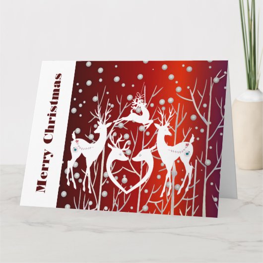 Frohe Weihnachten Weißer Rentier Elegant Red Custo Karte (Vorderseite)