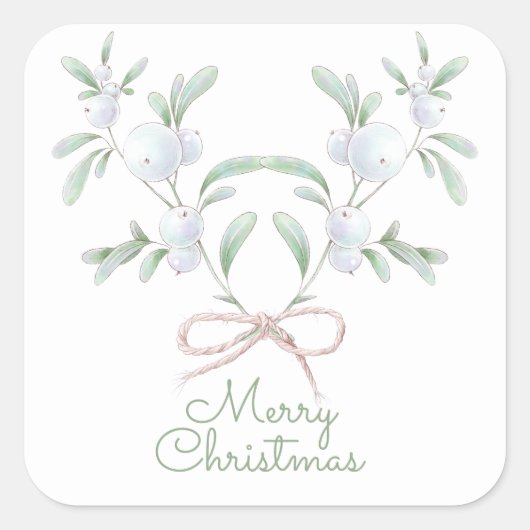 Frohe Weihnachten Weißer Winter Berries Quadratischer Aufkleber (Vorderseite)