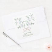 Frohe Weihnachten Weißer Winter Berries Quadratischer Aufkleber (Umschlag)