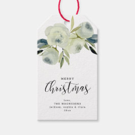 Frohe Weihnachten Weißfarben Floral Custom Geschenkanhänger