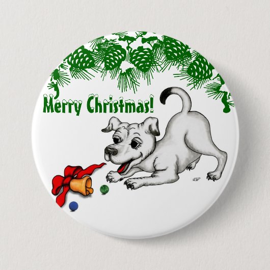 Frohe Weihnachten! Welpe mit Bell und Ball Button (Vorderseite)