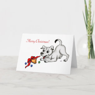 Frohe Weihnachten! Welpe mit Bell und Ball Feiertagskarte