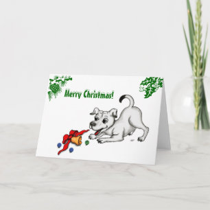 Frohe Weihnachten! Welpe mit Bell und Ball Feiertagskarte