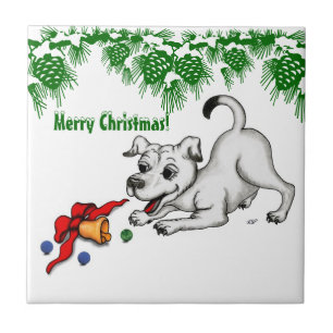 Frohe Weihnachten! Welpe mit Bell und Ball Fliese