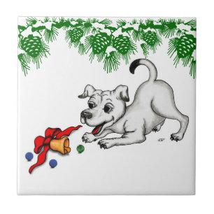 Frohe Weihnachten! Welpe mit Bell und Ball Fliese