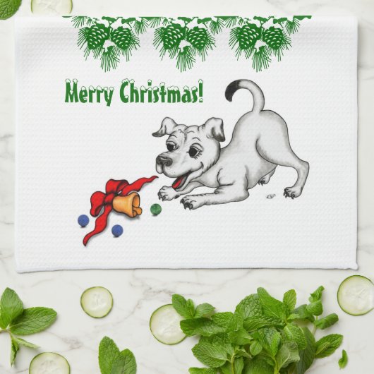Frohe Weihnachten! Welpe mit Bell und Ball Handtuch (Gefaltet)