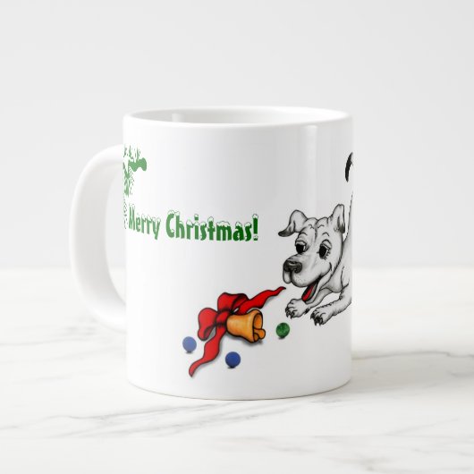 Frohe Weihnachten! Welpe mit Bell und Ball Jumbo-Tasse (Vorderseite Links)