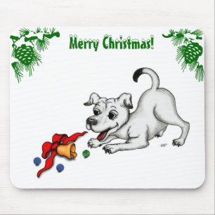 Frohe Weihnachten! Welpe mit Bell und Ball Mousepad