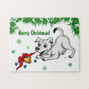 Frohe Weihnachten! Welpe mit Bell und Ball Puzzle