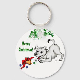 Frohe Weihnachten! Welpe mit Bell und Ball Schlüsselanhänger