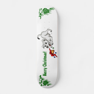 Frohe Weihnachten! Welpe mit Bell und Ball Skateboard
