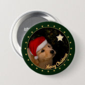 "Frohe Weihnachten" Welpe mit Weihnachtsmannmütze Button (Vorne & Hinten)