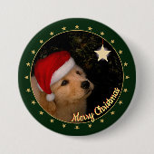 "Frohe Weihnachten" Welpe mit Weihnachtsmannmütze Button (Vorderseite)