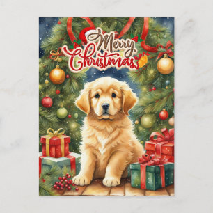 Frohe Weihnachten Welpe und Weihnachtsbaum 