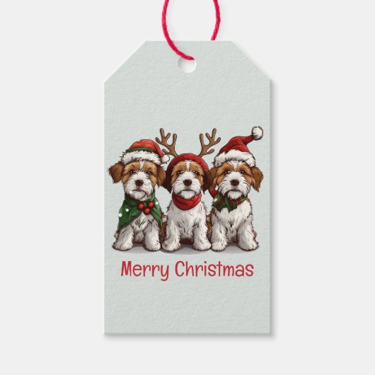 Frohe Weihnachten Welsh Wire Fox Terrier Hunde Geschenkanhänger (Vorderseite)