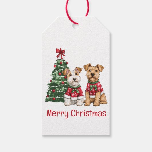 Frohe Weihnachten Welsh Wire Fox Terrier Hunde Geschenkanhänger (Vorderseite)