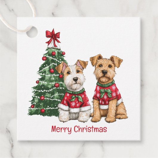 Frohe Weihnachten Welsh Wire Fox Terrier Hunde Geschenkanhänger (Vorderseite)