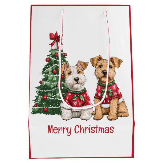 Frohe Weihnachten Welsh Wire Fox Terrier Hunde Mittlere Geschenktüte (Rückseite)