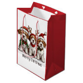 Frohe Weihnachten Welsh Wire Fox Terrier Hunde Mittlere Geschenktüte (Vorderseite Schrägansicht)
