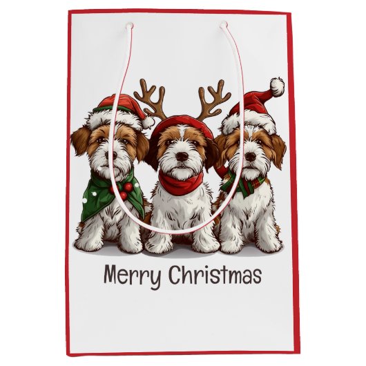 Frohe Weihnachten Welsh Wire Fox Terrier Hunde Mittlere Geschenktüte (Vorderseite)