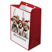Frohe Weihnachten Welsh Wire Fox Terrier Hunde Mittlere Geschenktüte (Rückseite Schrägansicht)