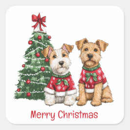 Frohe Weihnachten Welsh Wire Fox Terrier Hunde Quadratischer Aufkleber