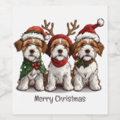 Frohe Weihnachten Welsh Wire Fox Terrier Hunde Weinetikett (Einzelnes Label)