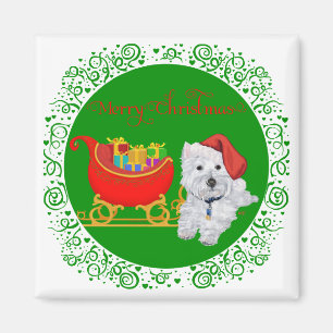 Frohe Weihnachten Westie mit Schlitten Magnet